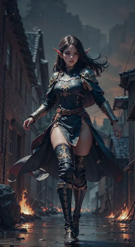 (Dark Eldar, dark elf, tall, black armored, very pale skin, high tech weaponary, psionic powers, elemental magic, SM outfit hot girl elf,),
(GrimDark:1.2),warhammer 40k aesthetic, open panorama, Forest Glade, dining hall, Ruined  cathedral , thunder cloud, skulls, long flag flap in wind, surreal, realistic, extremely-detailed landscape, dark castle, nightmare world, sharp focus,  vibrant color, oil painting,  (beautiful +detailed+intricate+wonderful scenery:1.2), 
golden sun emblem, legionary,, medieval coat-of-arms, banner, draw bridge,   raining fire,  
(masterpiece, best quality, high_resolution:1.4), (ultra_details:1.0), cinematic lighting,  fire light glow, (depth of field, bokeh:1.4),
(far away,  fully body view:1.2), dynamic pose, running, ready to attack, 
<lora:Anime Realism Control:0.2>,  (fcDetailPortrait:0.6),  <lora:Mild detail adjusterV10_4:0.6>  <lora:princess_carry_v0.1:0.8> princess carry,
