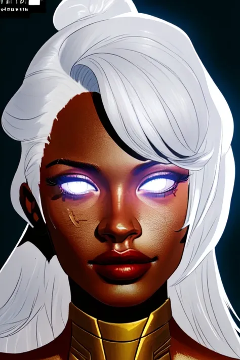 <lyco:Storm-10:1.0> Ororo Munroe, Storm,(masterpiece, best quality, ultra-detailed, highres, best illustration),perfect face, ((solo, solo focus)),sidelighting, lustrous skin,(bloom), (shine), ray tracing,solo, 1girl, dark skin, no pupils, long white hair ,depth_of_field,very detailed background,extreme light and shadow,(detailed eyes), (beautiful) beautiful detailed eyes, perfect lighting , perfect anatomy,(extremely detailed illustrated 8k wallpaper),(masterpiece), (best quality), (ultra-detailed), (best illustration),(best shadow),perfect lighting , full body, perfect anatomy , vivid colors,