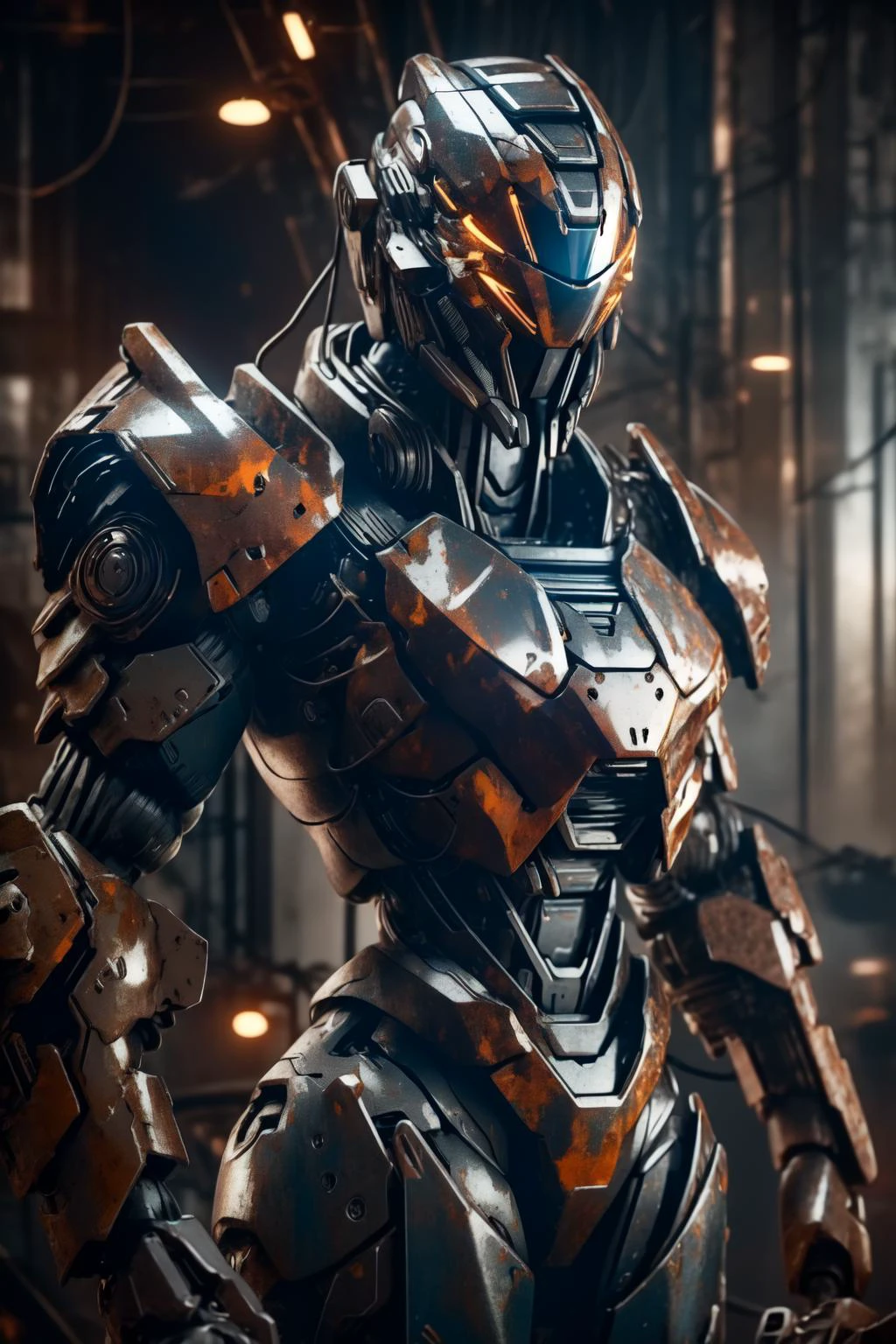 (masterpiece, best quality), intricate details, photo, realistic, unreal engine,
<lora:Mecha:0.8> Mecha, <lora:robotGirlLora_v10:0.6> humanoid robot, robot, robot joints, joints, helmet, armor, robot girl, breasts, rusty, abandoned warehouse, computer terminals, arcing electricity, <lora:Unholy:0.5> sp3ct4, dark atmosphere, <lora:JourneyLoRA:0.8>
