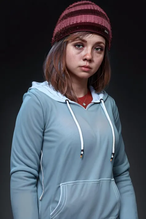 masterpiece, highres, raw, photography, photoshoot, instragram, <lora:ashleyUD:1>, ashleyud, hoodie, woman, upper body, denim, dark background, black background, open clothes,