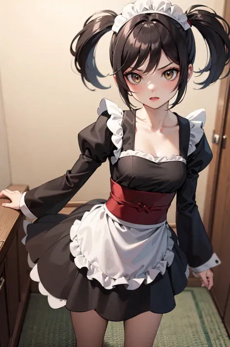Masterpiece, best quality, absurdres, 1girl, standing, furisode_kirika, serious, maid <lora:furisode_kirika:0.7>