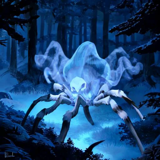 spider,forest, night,8k uhd,high quality,cinematic,filmic image 4k,8k,high-resolution,captured in [natural light],soft shadows,raw,vibrant colors, ghost body,oversized animal, ultra-realistic <lora:jackscape:1>