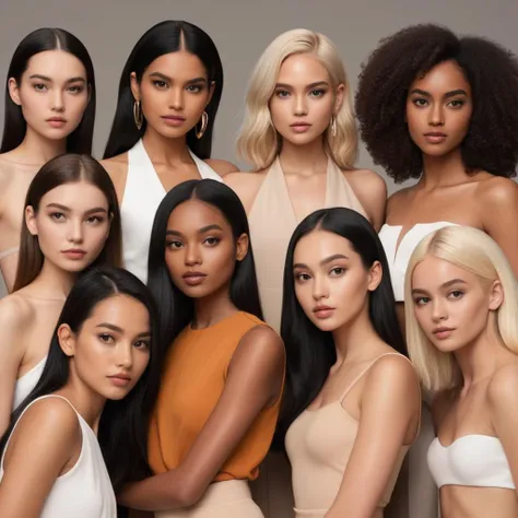 an ethnically diverse group of female models posing for a photo shoot