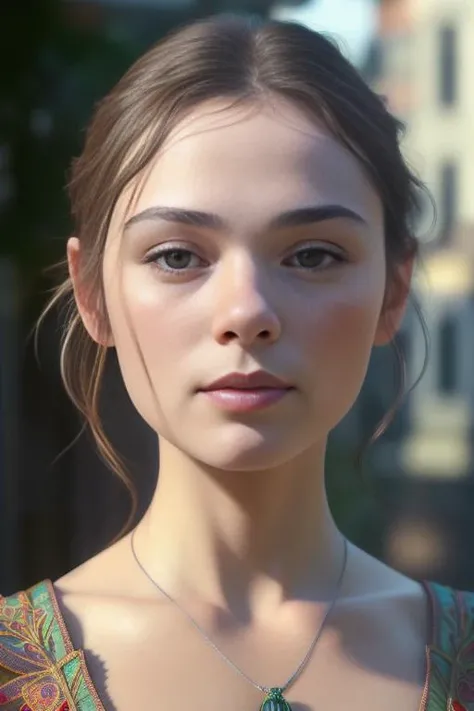 photograph of biancapanconi, standing on a balcony, long colorful detailed dress, stunning environment, ultra realistic, concept art, elegant, ((intricate)), ((highly detailed)), depth of field, (((professionally color graded))), 8k, 85mm, professional majestic oil painting by Ed Blinkey, Atey Ghailan, Studio Ghibli, by Jeremy Mann, Greg Manchess, Antonio Moro, trending on ArtStation, trending on CGSociety, Intricate, High Detail, Sharp focus, dramatic, photorealistic painting art by midjourney and greg rutkowski, (looking at viewer), (detailed pupils:1.3), (closeup), f/1. 8, art by artgerm and greg rutkowski and alphonse mucha
