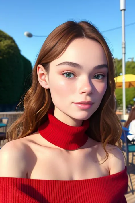 biancapanconi piercing eyes, looking straight, very happy,long hair, wearing an off-shoulder sweater, choker, closeup portrait, in a outdoor cafe in 2015, afternoon light, raw photo:1.2),((photorealistic:1.4))best quality ,masterpiece, illustration, an extremely delicate and beautiful, extremely detailed ,CG ,unity ,8k wallpaper, Amazing, finely detail, masterpiece,best quality,official art,extremely detailed CG unity 8k wallpaper,absurdres, incredibly absurdres, huge filesize, ultra-detailed, highres,