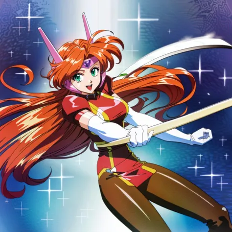 masterpiece, best quality, (1girl, solo),
suchiepai, 1girl, solo, pantyhose, green eyes, gloves, long hair, elbow gloves, shiny, white gloves, headgear, brown pantyhose, short sleeves, orange hair, breasts, shiny clothes, holding, weapon, shiny hair, bangs, retro artstyle, looking at viewer, short dress, large breasts, 1990s (style), red hair, sword
<lora:Suchiepai:0.65>
((( city, cowboy shot, dynamic pose)))