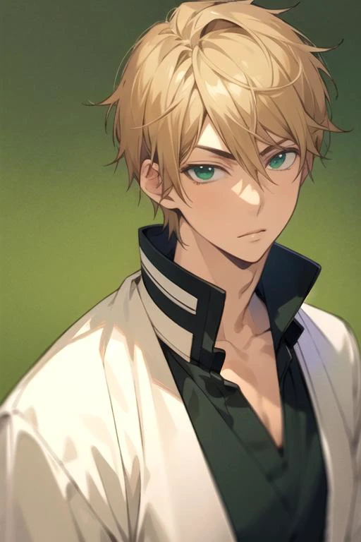 masterpiece, best quality, wallpaper, 1boy, solo, male focus, looking at viewer, upper body, , , realistic, <lora:nozomu_nanashima:0.66>, nozomu_nanashima, blonde hair, green eyes, geek costume, , HDR
