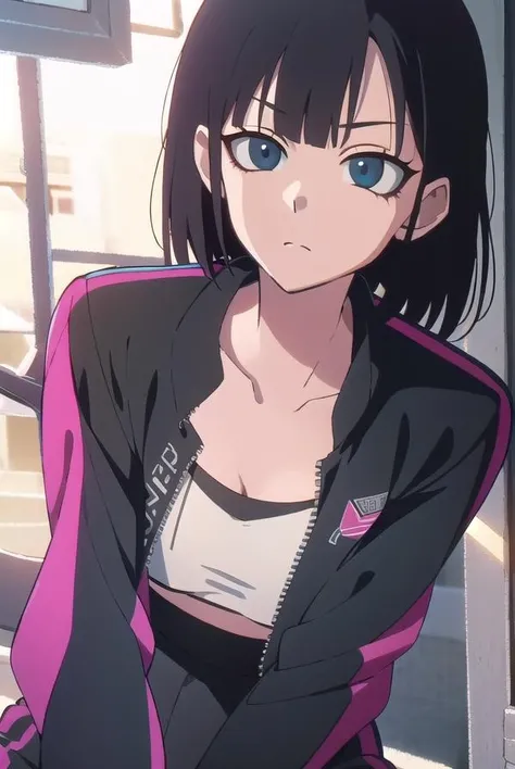 lingqiao, <lora:lingqiaotest:1>,
ling qiao, bangs, black hair, medium hair, (black eyes:1.5),
BREAK jacket, midriff, pants, black pants, pink jacket, sports bra,
BREAK looking at viewer,
BREAK outdoors, city,
BREAK <lora:GoodHands-vanilla:1>, (masterpiece:1.2), best quality, high resolution, unity 8k wallpaper, (illustration:0.8), (beautiful detailed eyes:1.6), extremely detailed face, perfect lighting, extremely detailed CG, (perfect hands, perfect anatomy),