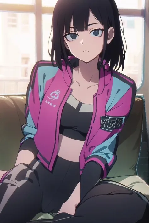 lingqiao, <lora:lingqiaotest:1>, 
ling qiao, bangs, black hair, medium hair, (black eyes:1.5),
BREAK jacket, midriff, pants, black pants, pink jacket, sports bra,
BREAK looking at viewer,
BREAK outdoors, city,
BREAK <lora:GoodHands-vanilla:1>, (masterpiece:1.2), best quality, high resolution, unity 8k wallpaper, (illustration:0.8), (beautiful detailed eyes:1.6), extremely detailed face, perfect lighting, extremely detailed CG, (perfect hands, perfect anatomy),