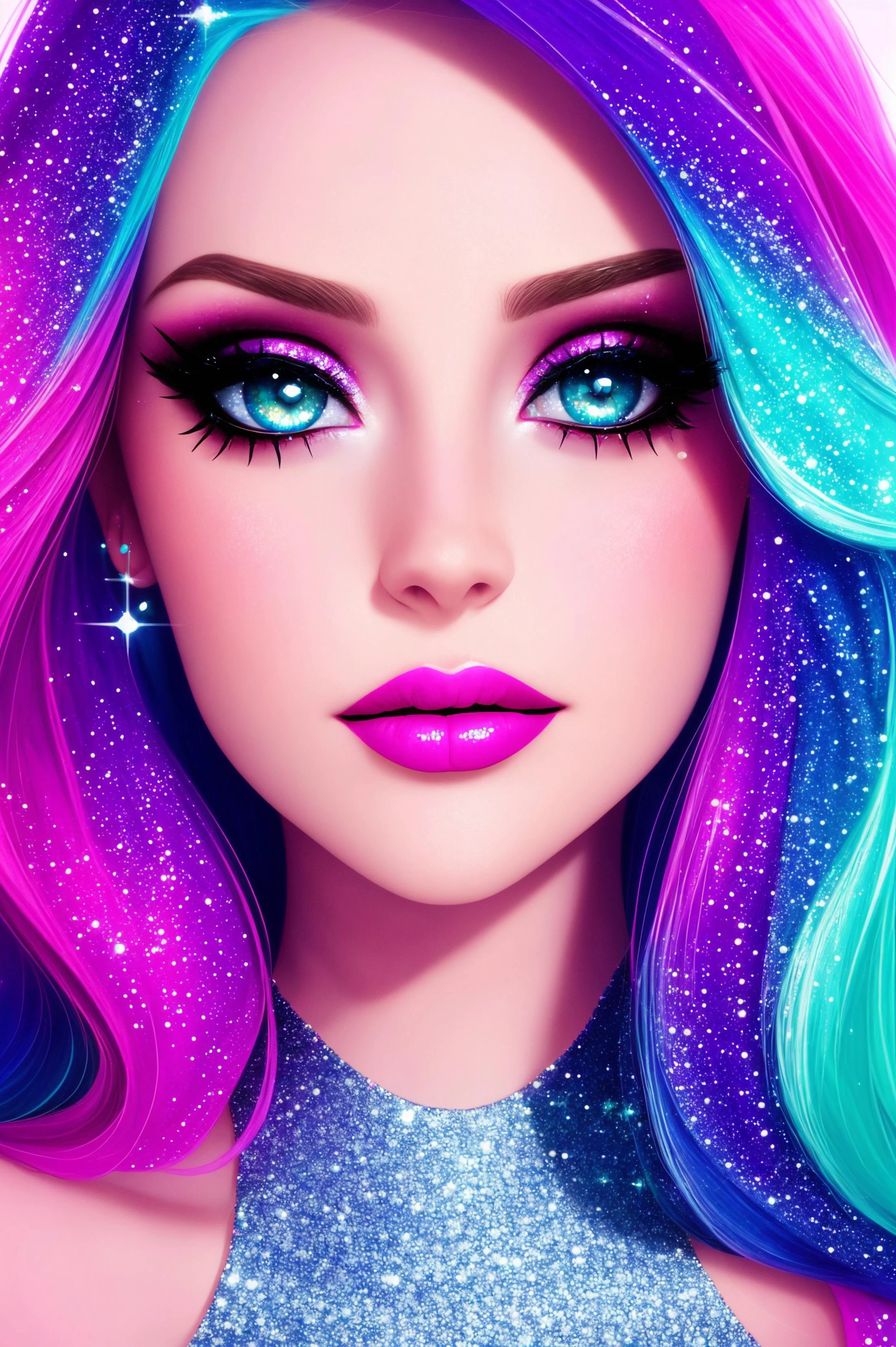 beautiful woman face, closeup, colorful makeup, sparkles, glitter, high contrast,
([Ni(:0)na( :0)Dobrev|Lana( :0)Del( :0)Rey]:0.9)
 highres, high quality, high resolution, hd, 4k, masterpiece,
realistic skin, doll, shinny skin, profile,
[(colorful explosion psychedelic paint colors:1.2)::0.20]