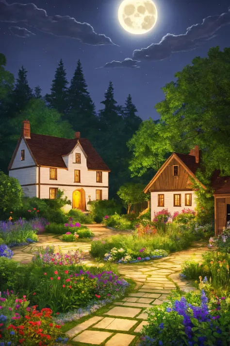 A vibrant, enchanted garden with a variety of magical flora glowing under the moonlight, with a quaint stone cottage in the background., illustration, 3d, cartoon,
high resolution, high quality, detailed, masterpiece, hdr, sharp,
[Pixel Art style],[ abbe bi style], 
amazing, beautiful, breathtaking, astonishing, brilliant, incredible,