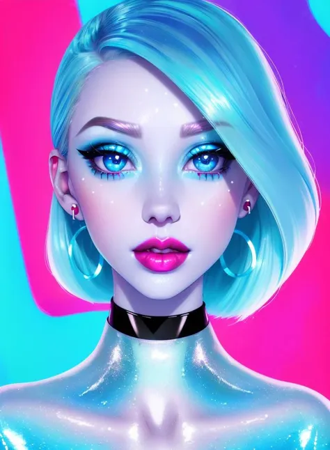 1girl, solo, (slutty bratty bimbo:1.1), fashion, shiny transparent jacket, latex crop-top, beautiful detailed blue_eyes, smile, twintails, blonde_hair, abstract geometric background, iridescent, chromatic aberration, closeup, face focus,

[(colorful explosion psychedelic paint colors:1.2)::15],

magazine cover, cover art, illustration, studio shot, (anime:0.8),

realistic proportions,
(subsurface skin scattering:1.2), (shiny skin:1.2), (oily skin:1.2), 3d, waxy skin, skin pores, plastic, glossy,
choker, earrings, eyelashes, eyeshadow, lips, lipstick, jewelry, makeup, nose, parted lips,

studio_ghibli_anime_style style, copeseethemald style, thepit bimbo,