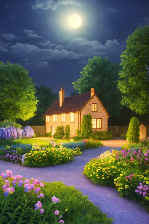 A vibrant, enchanted garden with a variety of magical flora glowing under the moonlight, with a quaint stone cottage in the background., illustration, 3d, cartoon,
high resolution, high quality, detailed, masterpiece, hdr, sharp,
[Pixel Art style],[ abbe bi style], 
amazing, beautiful, breathtaking, astonishing, brilliant, incredible,