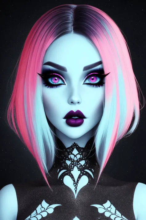 1girk, ultra detailed digital art ,makeup, goth, dress, tattoos, hairstyle ,
realistic eyes, 3d model, doll, lips, makeup, dramatic,
splash of pink paint on body,
([per(:0)son|Oli(:0)via Mu(:0)nn|Alessa(:0)ndra Ambr(:0)osio]:0.8),
trending on artstation, sharp focus, perfect composition, concept art,
8k, studio photo, ethereal colors background, volumetric lighting, light studio, vibrant,  big breasts,, 1girk, ultra detailed digital art ,makeup, goth, dress, tattoos, hairstyle ,
realistic eyes, 3d model, doll, lips, makeup, dramatic,