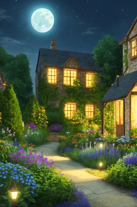 A vibrant, enchanted garden with a variety of magical flora glowing under the moonlight, with a quaint stone cottage in the background., illustration, 3d, cartoon,
high resolution, high quality, detailed, masterpiece, hdr, sharp,
[Pixel Art style],[ abbe bi style], 
amazing, beautiful, breathtaking, astonishing, brilliant, incredible,