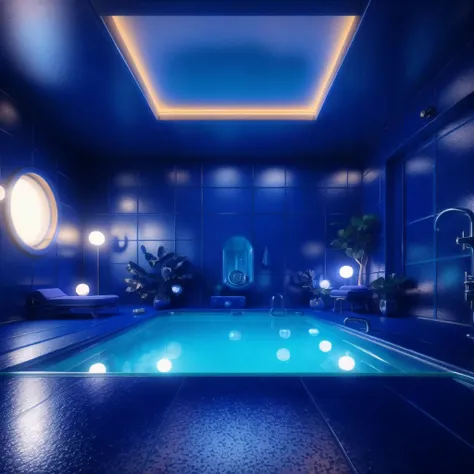<lora:retrofuturism_interior_design_ofn_0.1:1>,  retrofuturism interior design,
monochromatic royal blue color scheme
, 
 
Spa - A luxurious and relaxing space designed for self-care and pampering. The room features soft lighting, soothing music, and comfortable seating. Amenities such as a hot tub, sauna, or massage table provide a place to unwind and de-stress.