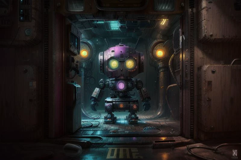 dark kawaii, robot, cyberpunk city, <lora:allymech:0.5> <lora:drkkaw-1.5:0.8>