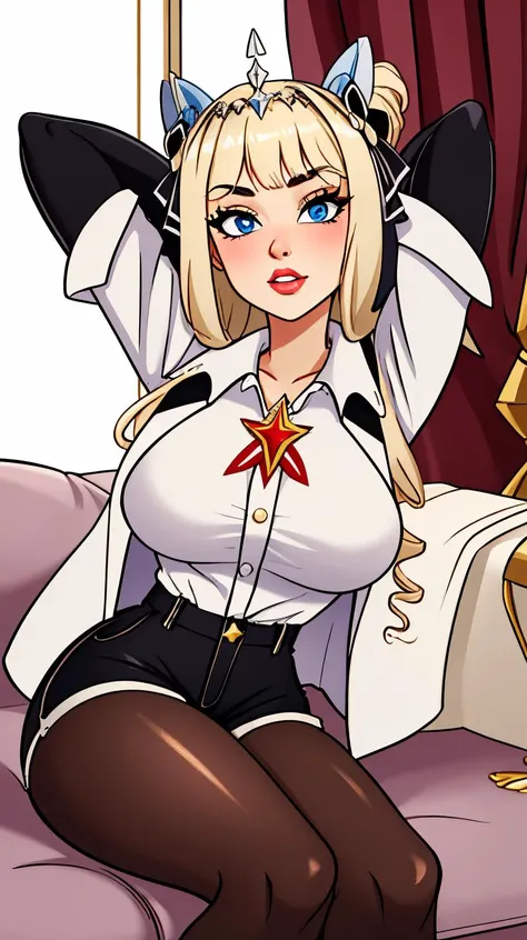 NSFW,best quality,one woman,Beautiful jpn-woman,villain,(gold and pink small military hat),dominatrix,(full body), (crotch tattoo),platinum blonde,brown eyes,big breasts,nice ass, slender body type,,(pink and black leather high thigh boots ),(bottomless),standing,(spread legs),show your shoulder,pink leather jacket,angry smile,five fingers,(Prison),night,