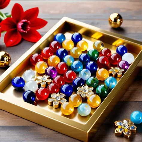 flowers, Bling, gold, HD, Photo, in Marbles, Puzzle, Toy, table