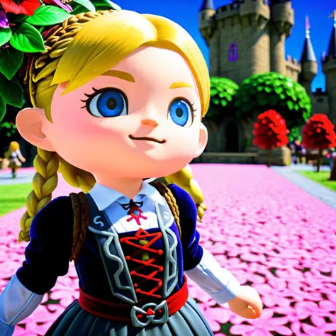 (Best quality, masterpiece, perfect face), (close up, cowboy shot:0.7), (29 y.o woman:1.1), (zelda:1.1) walking through hyrule garden, medieval fantasy royal dress, windy, town square, hyrule castle, legend of zelda, (happy smile:0.9), intricate details, (hyper realism, soft light, dramatic light, sharp, HDR) Canon EOS 1200p, neon, black light, DSLR, maxim, selfie, poster, pastel colors, rudi giger, cinematic lighting, 3d, creepy, evil theme, ethereal, floral, ghostcore, gothic, paranormal, romantic, vaporwave, harlem renaissance, bay and gable architecture, decora kei outfit, dumb blonde, carnival style, red liquid, sinister, Antichrist, motherboard background blurred, rope, redrum
 <lora:add-detail-xl:0.8> <lora:dongsen_xl:0.8> chibi,3D