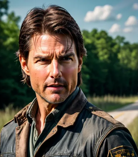 Tom Cruise as Rick Grimes from The Walking Dead,half body, XF IQ4, 150MP, 50mm, ISO 1000, 1/250s, natural light, Adobe Lightroom, photo lab, Affinity Photo, PhotoDirector 365