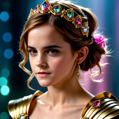 photo of emma watson, 1girl ,1980s, beauty face, armor gold, hair pink, ((realism)), extremely high quality RAW photograph, ultra detailed photograph, sharp focus, high resolution, (detailed skin:1,3),high quality, film grain, Fujifilm XT3,Highly Detailed, movie, (Cinematic Photo:1.3) of (Realistic:1.3),(Disgusting:1.3) Photorealism, (Magical Photo:1.3) of (Realistic:1.3), Crystal Core, Bejeweled, ethereal, hyper detailed fantasy character, Dreamlike, Ethereal Fantasy, Realistic, Fiction, Full-HD, HD, 8K, Soft Lighting, Beautiful Lighting,Highly Detailed,Highly Detailed,(Photorealism:1.3)