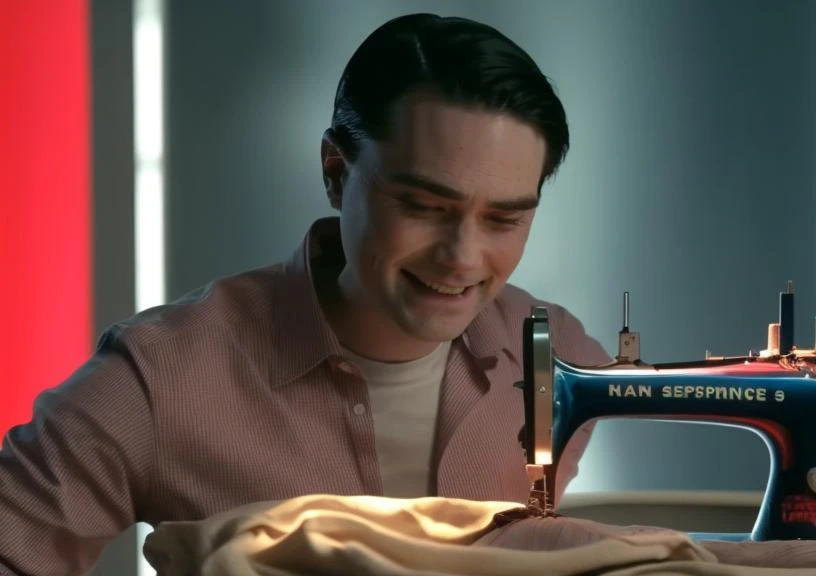 still of benshapiro person in a comedy moviet a ((possessed Sewing Machine)), film screenshot from the film directed by bong joon-ho, dramatic, atmosphere, dynamic dramatic cinematic lighting, aesthetic, ((crying)), in the movie a ba AC unit rapes jmyr so he carries the ((fetus of sewing machine unit )). ((shocked facial expression)) , ((striped rainbow colored shirt))