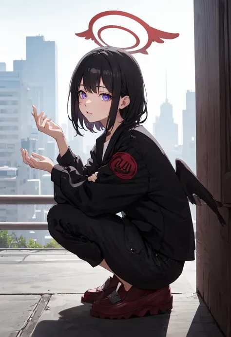 (safe:1.10), best quality, masterpiece, highres, solo, (mashiro_bluearchive:1.10), squatting, cowboy shot, looking at viewer, 25 <lora:mashiro_bluearchive:0.80>