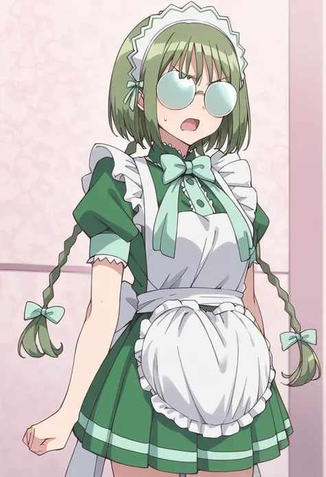 score_9, score_8_up, score_7_up, source_anime BREAK
midorikawa lettuce, waitress, 1girl, solo, opaque glasses, no eyes, BREAK
maid, green hair, long hair, sweatdrop, maid headdress, open mouth, round eyewear, hair ribbon, enmaided, sweat, twin braids, angry, frills, maid apron, bowtie, hair bow, d:, looking at viewer, green dress, v-shaped eyebrows, short hair, coke-bottle glasses, striped clothes, anime coloring, white apron, green bow, puffy short sleeves, frilled apron, standing, cowboy shot
<lora:mew_lettuce_midorikawa_lettuce_sdxl_locon_pony_v1:0.7>