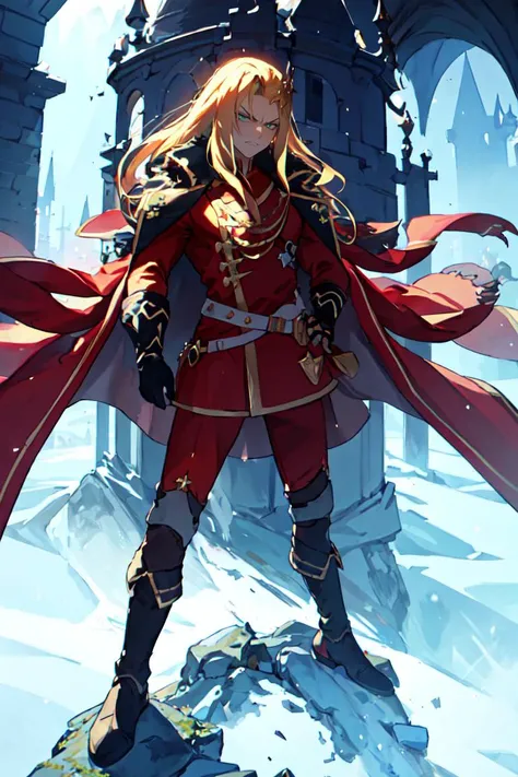 (masterpiece, top quality, best quality, beautiful, and aesthetic:1.2) full body, posing, leonida5, 1boy, looking at viewer, angry star, fantasy castle gates <lora:testleo-000015:.9>