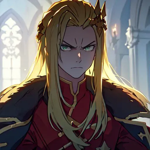 (masterpiece, top quality, best quality, beautiful, and aesthetic:1.2) portrait shot, posing, leonida5, 1boy, looking at viewer, angry stare, fantasy castle gates <lora:testleo-000015:.9>