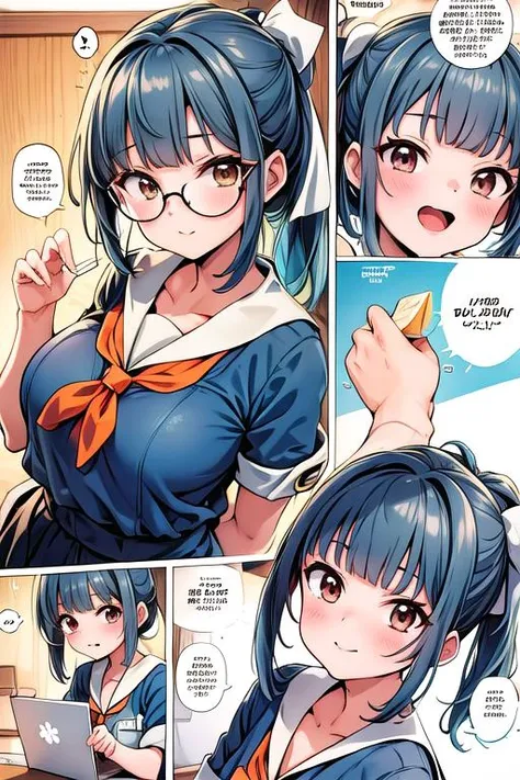 masterpiece、highest quality、highest quality、Accurate the human body、Accurate、Elaborate、masterpiece、Every detail of the face、Long-tailed, Dark Skin, Woman with dark skin, Side Ponytail, hair ornaments, Hair Clip, White shirt, Bra visible through clothes, Chest pocket, Black choker, Blue tie, Purple scrunchie, bracelet, Blue pleated mini skirt, Thigh straps, Detailed Background, whole body, Detailed Background, Leaning forward, alone,Big cleavage、(Super big boobs、Sweat vapor:1.5、Oily skin:1.3)、((Many words:1.6、Many heartfelt voices:1.6))、Cute pose、Grin、Mesgaquismiles:1.2、The beauty of the eight-headed、Mature adult woman、Absolutely safe、Small face、Beautiful Girlfriend、(Exclamation mark, Moaning, Many Hearts,Voice of the Heart, Comic Strip, (Moving lines, Motion Blur, Shaking violently:0.5)、big heart speech bubble, (Japan's downtown:1.5、Japan's entertainment districts:1.5、Kabukicho:1.5, Outdoor:1.5, night:1.8)