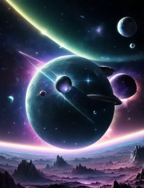 ((best quality)), ((masterpiece)), ((realistic,digital art)), (hyper detailed),Celestial_Explorers_SD1.5 Kuiper Belt Object, Interstellar, Perihelion, Meteor Shower}octane rendering, raytracing, volumetric lighting, Backlit,Rim Lighting, 8K, HDR,  <lora:Celestial_Explorers_SD1.5-000008:1>