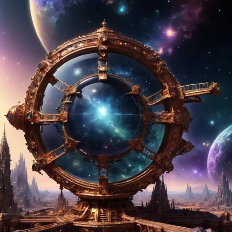 ((best quality)), ((masterpiece)), ((realistic,digital art)), (hyper detailed),Celestial_Explorers_SD1.5 Conveyance, Copper, Ornate, Amber Yellow, , octane rendering, raytracing, volumetric lighting, Backlit,Rim Lighting, 8K, HDR, <lora:Celestial_Explorers_SD1.5-000008:1>