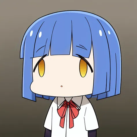 <lora:bocchi_style_offset:1>1girl, black sleeves, blue hair, blue skirt, blunt bangs, blurry, breasts, closed mouth, collared shirt, expressionless, from side, gradient background, hair ornament, hairclip, layered sleeves, leaning back, long sleeves, looking at viewer, looking back, looking to the side, neck ribbon, no pupils, pleated skirt, red ribbon, ribbon, school uniform, shaded face, shirt, shirt tucked in, short hair, short sleeves, skirt, small breasts, solo, upper body, white shirt, yellow eyes, ((masterpiece)), white background, <lora:merrytail_forex-meme_v02-13:0.9>