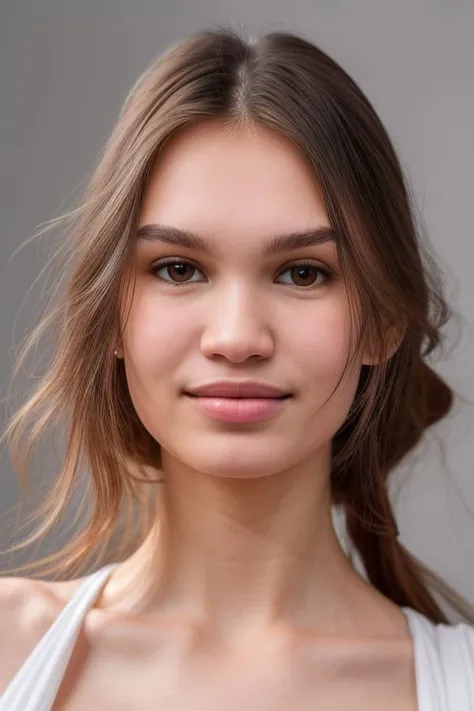 DEN_anastasia_bella,
(headshot:1.2) portrait on a (plain grey background:1.2), (headshot:1.2), (face focus:1.1), windswept chaotic hair, soft lighting, low contrast, low saturation,
bokeh, f1.4, 40mm, photorealistic, raw, 8k, textured skin, skin pores, intricate details <lora:epi_noiseoffset2:1>, epiCRealism