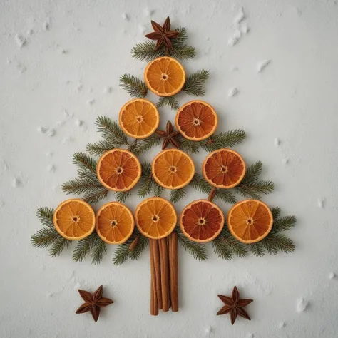 <lora:SDXL_Christmas_Sa_May:1> Christmas, a Cristmas tree made of dried oranges and cinnamon, snow