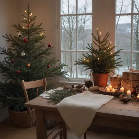 <lora:SDXL_Christmas_Sa_May:1> Christmas, table next to a christmas tree