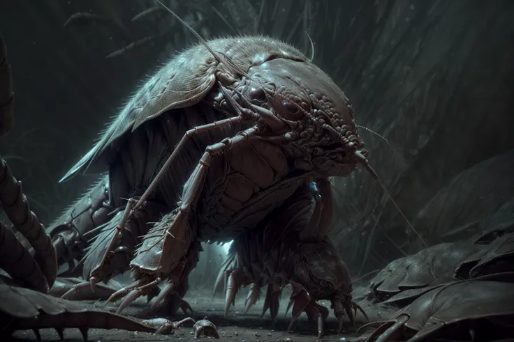 Capture the unnerving scene of a human being surrounded by large insects. The scene should be hyper-realistic, with a high level of detail and resolution. The human should be the central focus, their fear and awe evident in their expression. The lighting should be dim and diffused, casting long, ominous shadows and highlighting the intricate details of the insects. The colors should be muted and earthy, with the human's clothing providing a stark contrast against the natural hues of the insects. The composition should be a wide shot, capturing the full scope of the unsettling scene. Use a high-quality camera with a fast shutter speed to capture the moment in sharp detail, BestQuality / (extremely detailed CG unity 8k wallpaper), best quality, masterpiece , hdr, best quality, ultra highres
