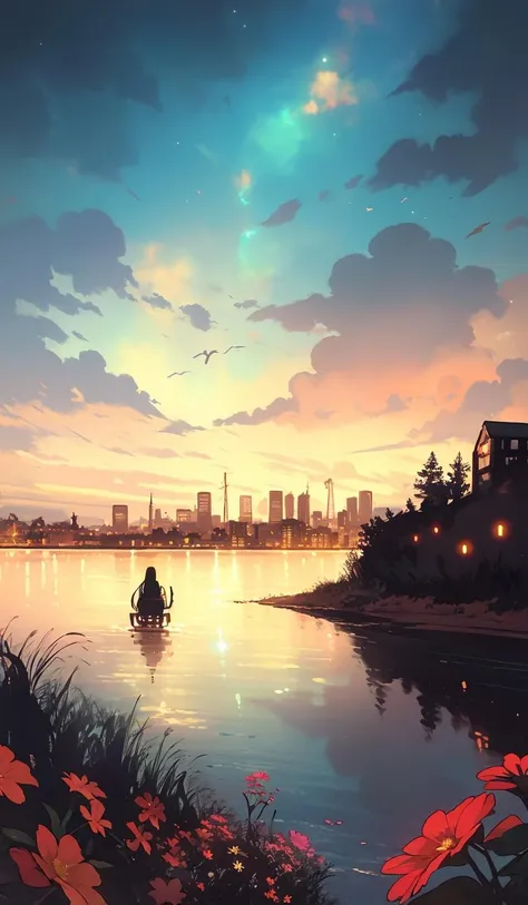 gemshadow,no humans, sky, cloud,city,structure,cityscape,scenery, star (sky), flower, <lora:GEMSHADOW-noise-common:1>