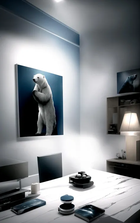 shades of blue, dramatic lighting, cinematic, portrait, fine details, zoomed in, 150mm and 8k and UHD and photorealistic and HDR and FStop 1.8 and High octane render and Unreal engine 5 and cinematic and highly detailed and ray tracing and sharp focus, Import test then create and upbeta,
and Polar Bear <lora:volibearV1:0.4>
and <lora:xsarchitectural-9JapanesewabiSabi3:0.6> Professional Interior Design,
<lora:evil_dvd_cover_1.1:0.2> Visual Design, Product Design