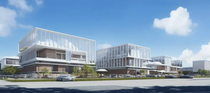 (masterpiece),(high quality), best quality, real,(realistic), super detailed, (full detail),(4k),8k,architecture,Modern style,Blue sky and white clouds<lora:XSarchitectural-27Typeofcommodity:0.4>