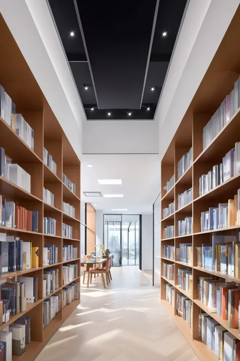library, book shelves, (masterpiece),(high quality), best quality, real,(realistic), super detailed, (full detail),(4k),8k, no humans,window, ceiling light, indoors,door <lora:XSArchi_125v2:0.8>