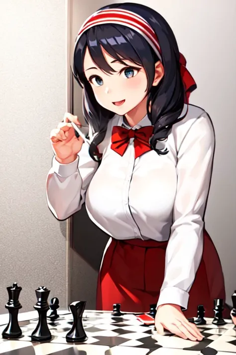 Yumeko Jabami from the anime Kakegurui, red eyes, school uniform, playing cards flying