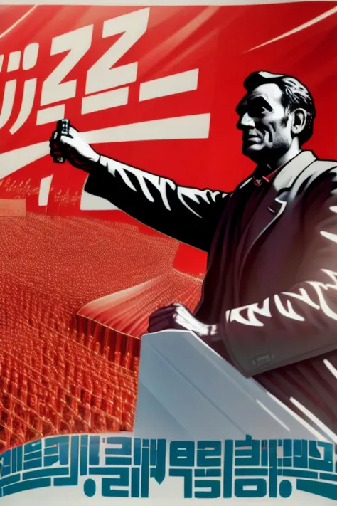 (8K, RAW photo, best quality, masterpiece:1.2), (realistic, photo-realistic:1.37), ultra-detailed, ultra high res, masterpiece, best quality, detailed background, propaganda poster of Abraham Lincoln making a speech to a huge crowd, ((full shot)),  <lora:northKoreaPropaganda_v10:1>