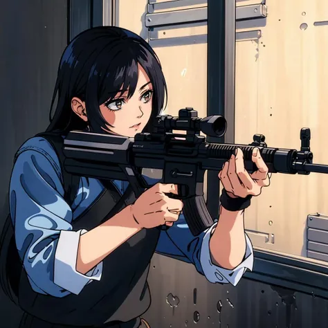 masterpiece,high quality,solo,
<lora:holdingweapon001:0.6>,
holding rifle,