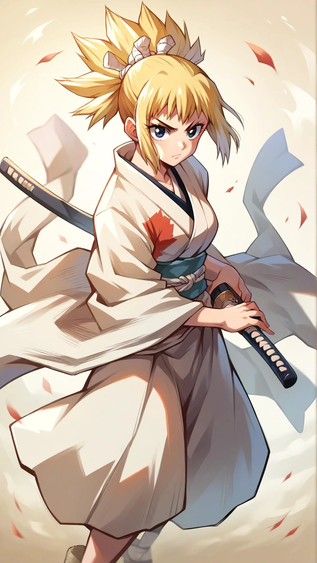score_9, score_8_up, score_7_up, score_6_up, score_5_up, score_4_up, BREAK source_anime, 1girl, blonde, kohaku \(dr. stone\), boichi anime style, battoujutsu, japanese clothes, colorful <lora:battoujutsu_stance_24retry_pony_rework_final_svd_d8:1> <lora:boichi_anime_style_offset:1>