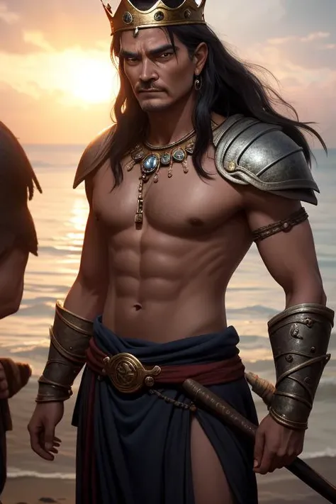 barbarian, Between the time when the oceans drank Atlantis and the rise of the sons of Aryas, there was an age undreamed of. And unto this, Conan, destined to wear the jeweled crown of Aquilonia upon a troubled brow. It is I, his chronicler, who alone can tell thee of his saga, looking at camera, close up, from waist, (best quality, high quality:1.2), (masterpiece:1.1), (detailed), photorealism, photorealistic, 8k, hdr, cinematic lighting, cinematic bloom, sharp focus, lens flare, ray tracing, reflections, sharp focus