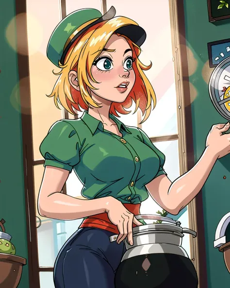 ((masterpiece), best quality, high quality, professional quality, highly detailed, highres, perfect lighting, natural lighting), leprechaun, hopping, on rainbow, holding pot of gold