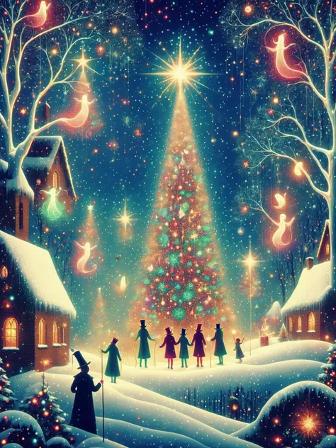 A magical Christmas wonderland, Georges Seurat <lora:DonMN30nChr1stGh0stsXL:1> DonMN30nChr1stGh0stsXL